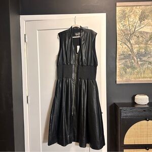 Anthropologie Black Faux Leather Midi Dress